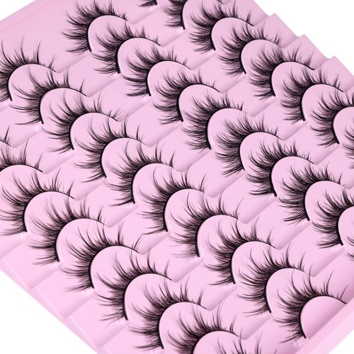 JIMIRE False Manga Eyelashes, 20 Pairs 3D Fluffy Crossed Thin, Spiky Wispy Lashes, Natural Cluster Look, Soft Reusable Fake Lashes, 2 Styles Mixed, Black, Cruelty Free, Vegan