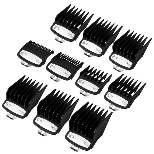 Professional Hair Clipper Guards Guides, Metal Hair Clipper Guards Cutting Guides/Combs fits for All Wahl Clippers(10 PCS - Black)