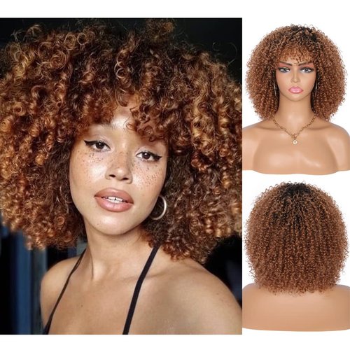 Kalyss Short Afro Kinky Curly Wigs for Women Premium Synthetic Afro Curly Full Wigs 70s Afros Wig...