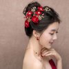 2 Pcs Red Flower Hair Clips Rose Floral Bridal Hairpins Crystal Pearl Flower Bride Headpiece Red Wedding Accessories for Women Girls Halloween Chrismas Party Prom