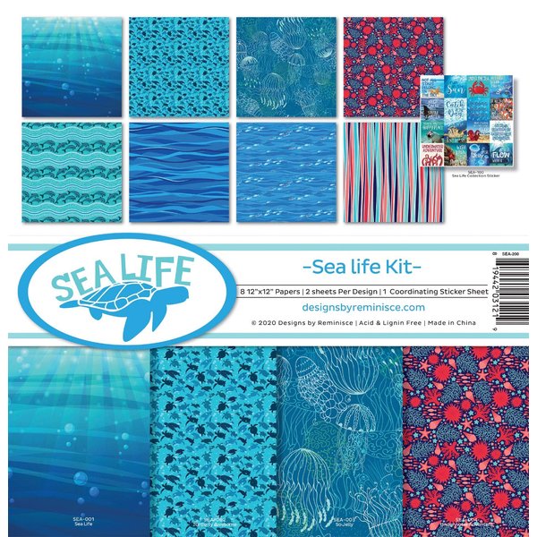 Reminisce Sea Life Collection Scrapbook Kit Paper Crafts, Multi Color Palette, 12x12 inches