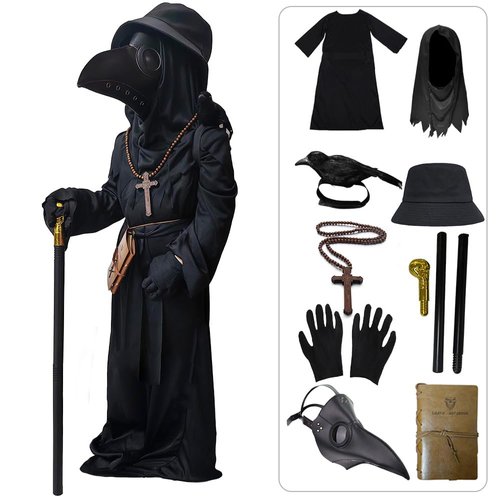 SENLI Plague Doctor Costume for Kids Funny Scary Halloween Costumes for Boys Girls 9 in 1 Set Halloween Outfits (M(8-10Y))