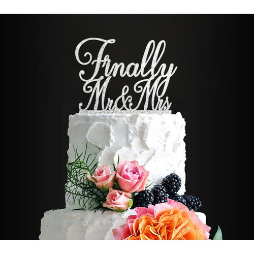 Glitter Silver Finally Mr&Mrs Wedding Cake Topper, Elegant Cake Topper For Wedding Anniversary, Romantic Wedding Party Decorative Cake Toppers, Acrylic Cake Topper