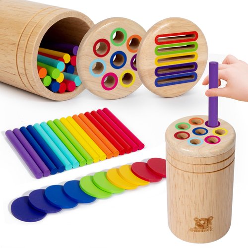 oazoxcx Wooden Learning Color Sorting Toys for Toddlers 1-3 Year Old,Sensory Sorting Coin Box Toys for Toddlers 1-3，Fine Motor Skills Toys and Matching Games for Toddler Learning Toys