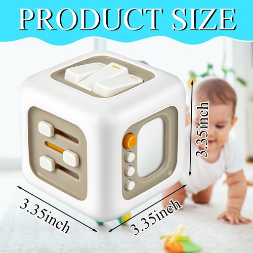 Ponpon Busy Cube for Toddlers, 6 in 1 Activity Cube for Children, Montessori Toys for Toddlers for Fine Motor Skill Learning, Educational Birthday Gifts for Boys and Girls