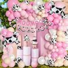 Pink Cow Balloons Garland Arch Kit, 140Pcs Pastel Pink Confetti Cow Print Balloons MOOMOO Banners Foil Cow for Western Cowboy Cowgirl Farm Animal Themed Baby Shower Birthday Party Decorations Supplies
