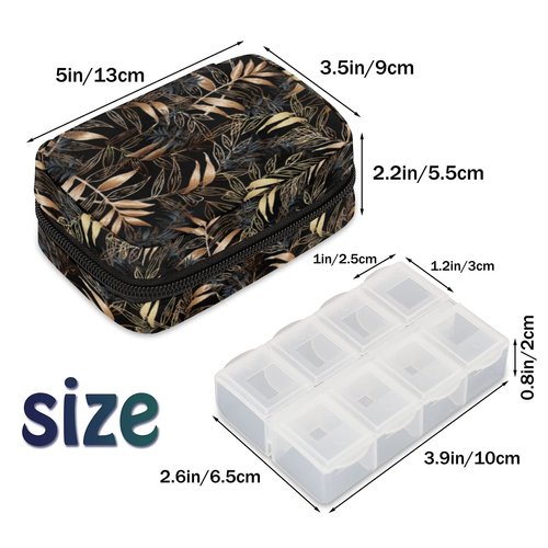 Pill Case Pill Travel Organizer 7 Day Weekly Medicine Pill Box Ethnic Leaves Small Cute Compact Size Vitamin Container Pill Bottle Portable Birth Control Pill Holder Bag with Zipper