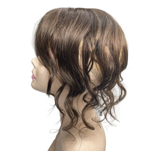 Anemone 14inch Body Wave Human Hair Bangs Wavy Human Hair Toppers Clip In Hair Fringe Hairpieces Natural Brazilian Remy Hair Extensions (Light Brown)