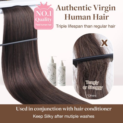 GOO GOO Sew in Hair Extensions Real Human Hair, Weft Hair Extensions Human Hair, 2 Dark Brown 20inch 105g, Weft Bundles Straight Silky Remy Hair