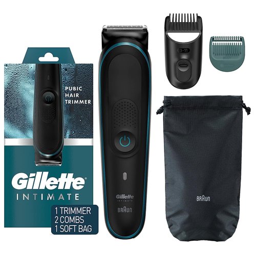 Gillette Intimate Men’s Manscape Pubic Hair Trimmer, SkinFirst Ball Trimmer for Men, Waterproof, Cordless for Wet/Dry Use, Electric Shaver for Men, Lifetime Sharp Blades, Manscaping Body Groomer