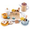 KizKnows Wooden Toy Tea Set for Little Girls, Toddler Tea Party Set Kids Pretend Play Kitchen Accessories with Play Food Gift for Girls Boys 3 Years and up