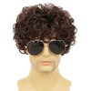 Amnenl Mens Afro Brown Short Wigs 70s 80s Rocker Curly Wig Kinky Synthetic Wigs for Cosplay Halloween Wig(Dark Brown)