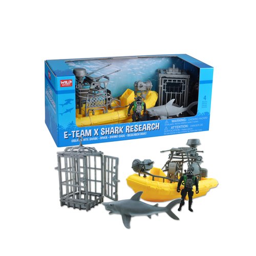 Wild Republic E-Team X Shark Set Playset, Action Figure, Shark, Boat, Diving Cage, Gifts for Kids, 4-Piece Set 15394 , Cuddlekins