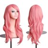 BERON Pink Wigs Long Wavy Women Wigs with Bangs Light Colorful Wave Heat Resistant Synthetic Wigs for Cosplay Daily Wigs Wig Cap Included
