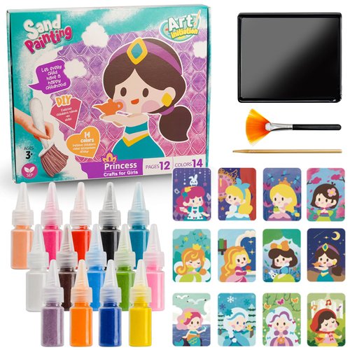 TNOONE Sand Art Kits for Kids,Crafts for Girls Ages 6-8,Princess Sand Art Pictures,DIY Crafts Toys for Girls,Color Sand Painting Art Learning Toys,Ideal Gifts for Kids