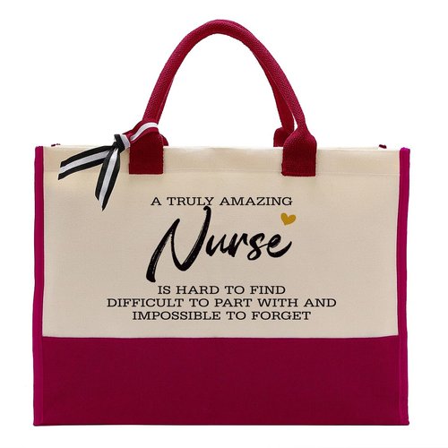 EDCTO Canvas Bag Gift for Nurse, Cotton Canvas Tote Bag, Thank You Gift for Nurse, Canvas Tote Bags for A Nurse, Womens Weekend Bag, Reusable Grocery Bags, A Truly Amazing Nurse is Hard To Find A