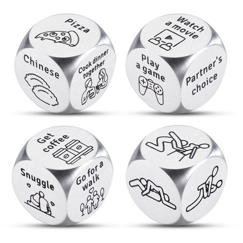 4PCS Date Night Dice Gifts for Boyfriend Girlfriend Valentines Day Gifts for Him Her 11th Anniversary Steel Gifts for Women Men 25th Wedding Anniversary Couple Games Exchange Dice Game Gag Christmas