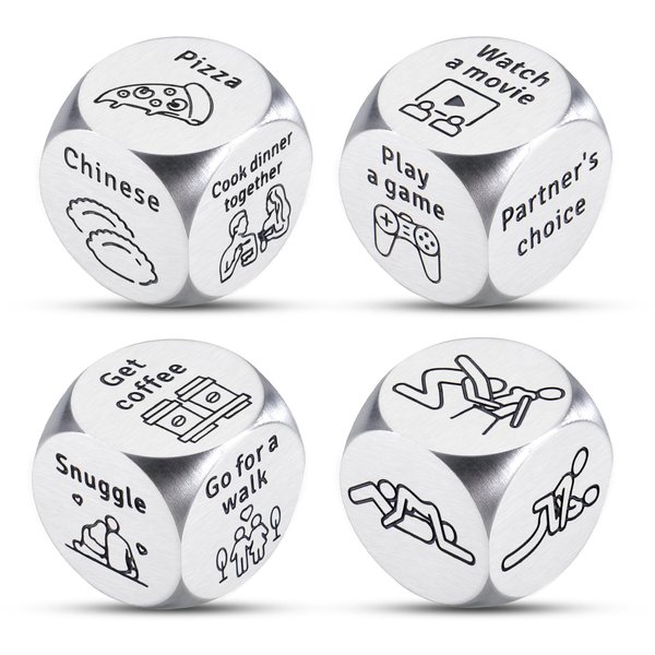 4PCS Date Night Dice Gifts for Boyfriend Girlfriend Valentines Day Gifts for Him Her 11th Anniversary Steel Gifts for Women Men 25th Wedding Anniversary Couple Games Exchange Dice Game Gag Christmas