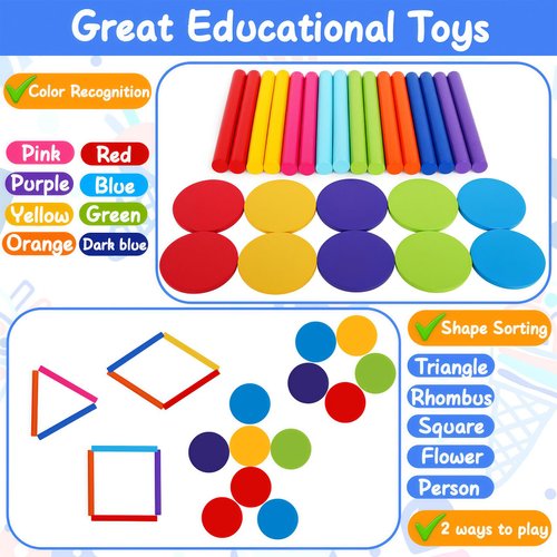 Wooden Sorting Toy Montessori Color & Shape Sorter Class Activity Toddlers Fine Motor Game for Colors and Shapes Recognition, X-mas Stocking stuffers New Year Gifts for 2-5 Year Old Boys and Girls