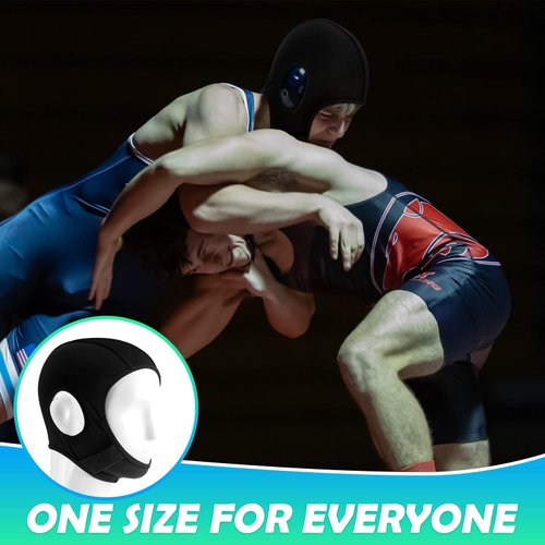 Jecery 2 Pcs Wrestling Hair Cover Cap Grappling Hair Cap Black Full Cover Wrestling Headgear with Chin and Open Ears for MMA BJJ Judo Women Men Girls Boys