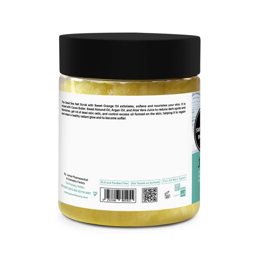 All Natural & Authentic SWEET ORANGE Body Scrub with Dead Sea Salt Minerals – Paraben Free – Not Tested on Animals - Infused with Aloe Vera, Argan, Cocoa, Shea Butter, Vitamin C & E - Exfoliates, Refreshes, Revitalizing (11.46 oz)