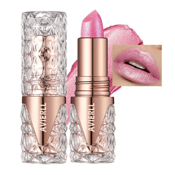 AKARY Shimmer Pearl Mermaid Lipstick, Waterproof Metallic Lip Gloss Makeup for Women, Hydrating Tinted Lip Balm with Creamy Texture Non-Stick Cup, High Impact Lip Color with Transfer-proof Wear, 02
