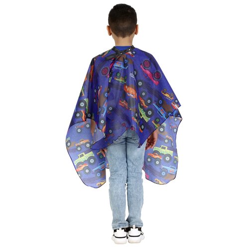 Kids Barber Cape For Hair Cutting at Home or Salon, Barber Shop Haircut Cape for Big Boys Adjustable Neck with Snaps, Monster Truck