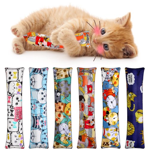 HyDren 6 Pack Catnip Kicker Toy Interactive Cat Kicker Toy Kitty Kick Sticks for Cats, Resistant Cat Chew Toy Indoor Cat Kick Pillow Toy with Cute Patterns for Kitten Pet Supplies, 10.6 Inch