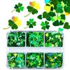 6 Grids 3D Heart Nail Glitter Sequins St. Patrick's Day Nail Art Stickers Decals Green Clover Flakes Acrylic Nails Design Supply Nail Sparkle Glitter for Nail Art Decoration