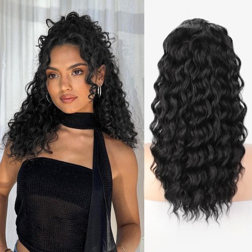 Stamped Glorious 18 Inch Curly Ponytail Extension for Women Synthetic Drawstring Ponytail Hair Extensions for Girls Daily Party Use(18 inch, Black)