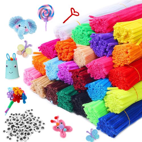 1300Pcs Pipe Cleaners with Wiggle Googly Eyes for Valentine's Day Birthday DIY,1000pcs Pipe Cleaners with 300pcs Wiggle Googly Eyes for DIY Art Making About 18 Colors Chenille Stems