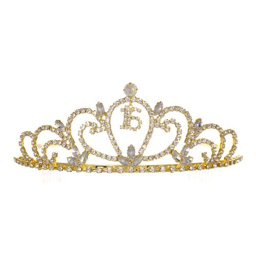 SAMKY Gold Birthday Party Rhinestone Crystal Tiara Crown - Sweet 16th Sixteenth T1186