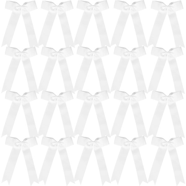 Hipcheer 20pcs Collegiate Style Cheer Bows for Girls, Long Tail Skinny Cheer Bow Ponytail Holder Handmade Bows for Girls Teens Softball Cheerleader Sports (White)