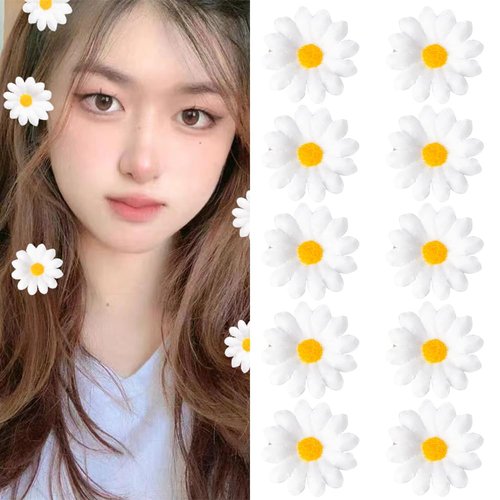 Daisy Sunflower Hair Clip Flower Hair Barrettes for Women Girls White Daisy Flower Hair Clips Sunflower Hair Pin Beach Wedding Hair Accessories for Brides Bridesmaids Daisy Alligator Hair Clip 10Pcs