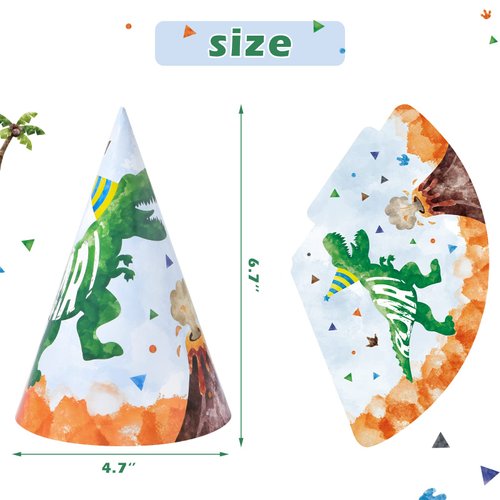 WERNNSAI Party Hats, 12 Pcs Watercolor Dinosaur Costume Headwear - Dino Birthday Party Supplies for Children, Kids Baby Shower Birthday Party Decorations