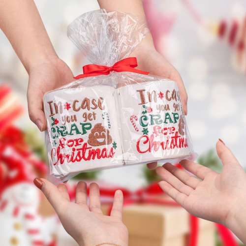 Christmas Embroidered Toilet Paper Decorations - Xmas Party/White Elephant/Gag Gift/Bathroom Decor