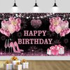 YinQin 180x120 cm Pink Gold Happy Birthday Backdrops Cloth 71x47 in. Birthday Photography Backgrounds Glitter Black Rose Gold Birthday Banners Rose Gold Happy Birthday Sign Decoration for Women Girl