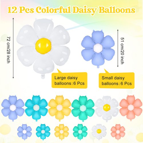 12 Pcs Colorful Daisy Balloons,Daisy Birthday Party Decoration,Daisy Foil Balloons Flower Balloons for Girls Daisy Themed Party Baby Shower Wedding Groovy Boho Supplies (Multicolor)