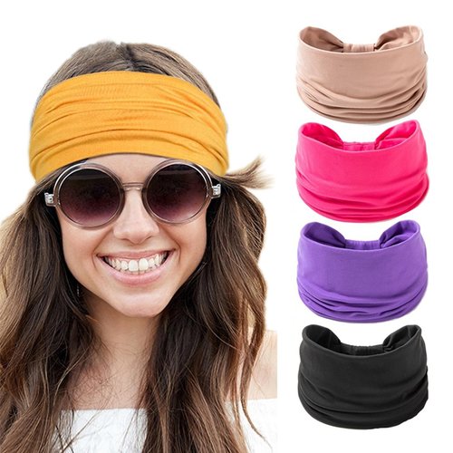 Pemilosci Wide Headbands for Women for Girls Non Slip Elastic Sweat Band for Women, Trendy Head Bands, Boho Headbands for Exercise, Running Sport & Yoga (Solid Color 5pcs A)