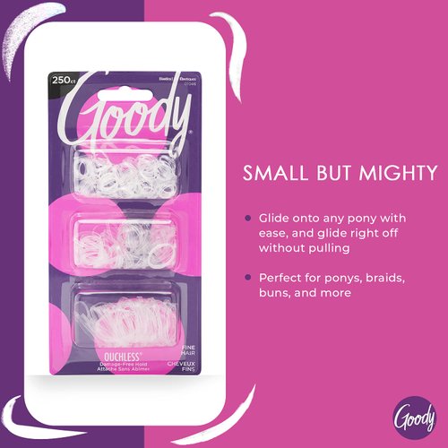 GOODY Ouchless Womens Polyband Elastic Hair Tie - 250 Count, Clear - Fine Hair Accessories to Style With Ease and Keep Your Hair Secured - Perfect for Fun and Unique Hairstyles - Pain-Free