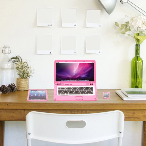 Miunana Doll Accessories and Dollhouse Set with Mini Computer Phone Headset Sunglasses Set Dollhouse 5 Pcs Kit Metal Dollhouse Computer Set