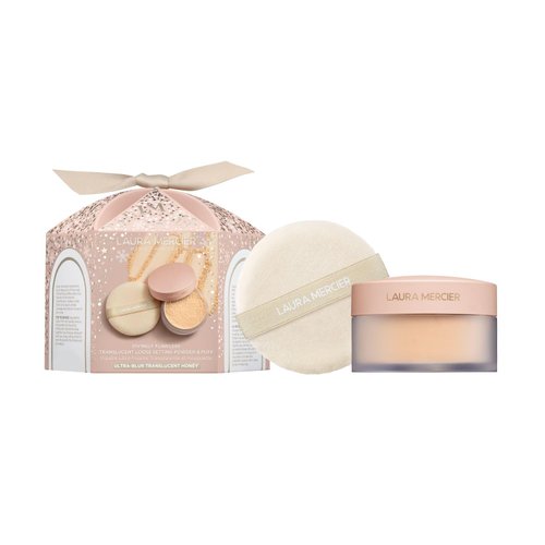 Laura Mercier Translucent Loose Setting Powder Ultra-Blur & Puff Set Divinely Flawless: Talc-Free, Long Lasting, Best for Normal to Dry + Mature Skin, Hyaluronic Acid Infused, Honey