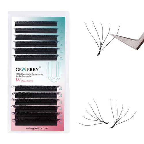W Eyelash Extensions 5D Premade Fans W Lashes 0.07 C Curl Matte Black W Shaped Volume Fans Easy Fan Lash Extensions by GEMERRY(0.07-C-8-14)