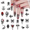 22 PCS Halloween Nail Charms 3D Alloy Nail Art Charms 3D Black Red Rhinestones Nail Supplies Skeleton Star Heart Spider Gems Cross Design for Manicure Craft DIY Nail Art Decorations Accessories