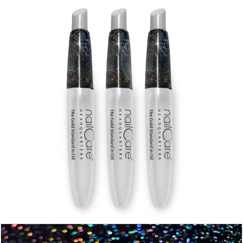 Nail Care Headquarters Refillable Holographic Cuticle Oil Pen for Nails - Empty Holo Squeeze Nail Oil Pen with Brush from by Bliss Kiss 3-Pack