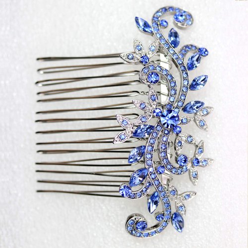 Faship Gorgeous Blue Crystal Floral Hair Comb