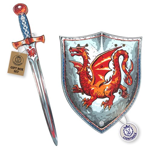 Liontouch Amber Dragon Toy Sword and Shield for Kids | Medieval Knight Set in Foam for Children’s Pretend Play with Red Dragon Theme | Safe Weapons & Battle Armor for Dress Up & Costumes