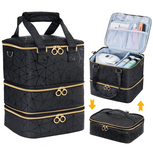Uross Nail Polish Organizer Bag Holds 60 Bottles Nail Polish & Nail Kit -Nail Polish Storage Organizer Nail Polish Bag Nail Supplies Organizer Case for nail tech - Black