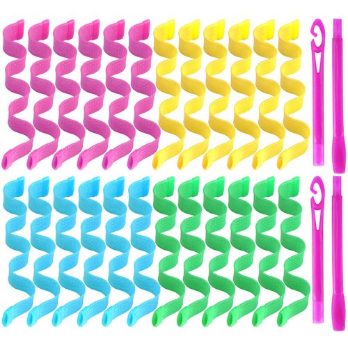 JULBEAR 36 Pieces Hair Curlers Spiral Curls Styling Kit No Heat Wave Hair Curlers with 2 Pieces Styling Hooks (9.8 Inch)