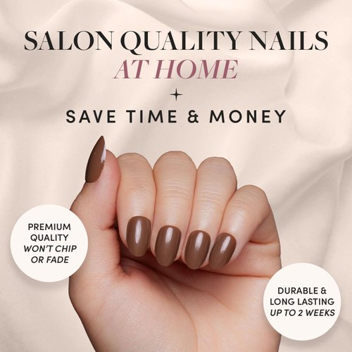 Glamnetic Press On Nails - Chocolate Brown | Opaque Muted Soft Brown Short Oval False Nails, Reusable Stick On Fake Nails with Glue | Salon Quality | 15 Sizes - 30 Nail Kit